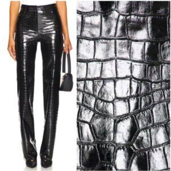 💋CHIC & SEXY💋VTG Genuine Leather Croc Embossed Straight-Cut Pants - Picture 5 of 15
